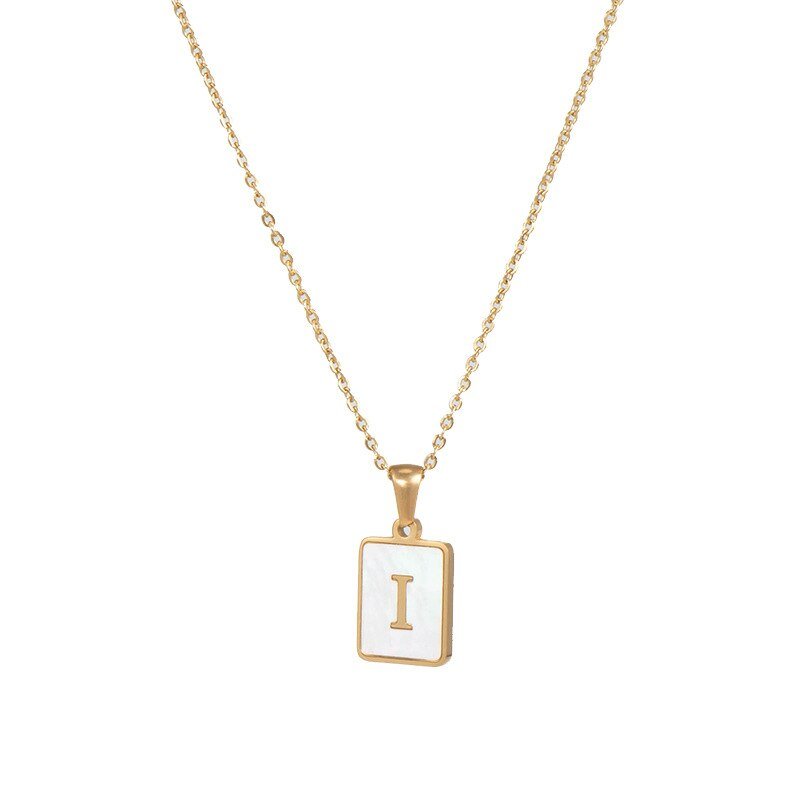 Gold Mother of Pearl Monogram Necklace, Letter I.
