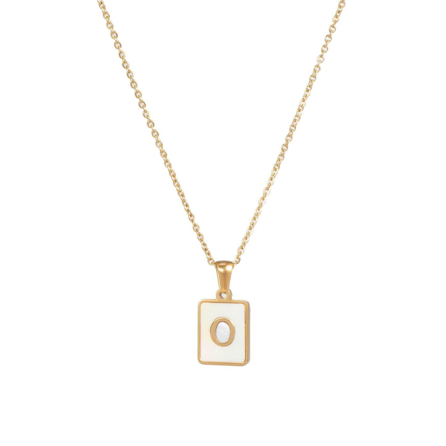 Gold Mother of Pearl Monogram Necklace, Letter O.