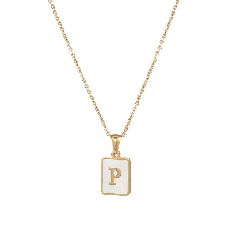 Gold Mother of Pearl Monogram Necklace, Letter P.