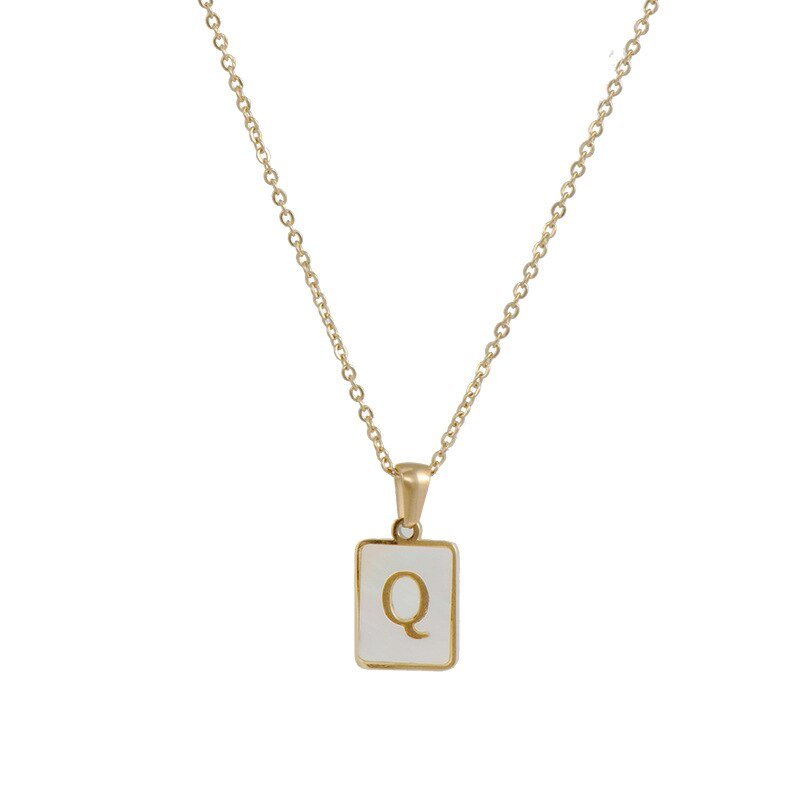 Gold Mother of Pearl Monogram Necklace, Letter Q.