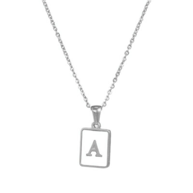 Silver Mother of Pearl Monogram Necklace, Letter A.