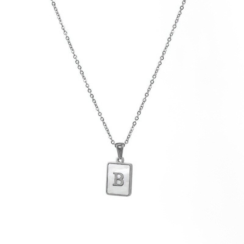 Silver Mother of Pearl Monogram Necklace, Letter B.