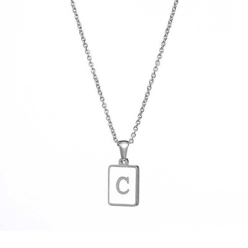 Silver Mother of Pearl Monogram Necklace, Letter C.