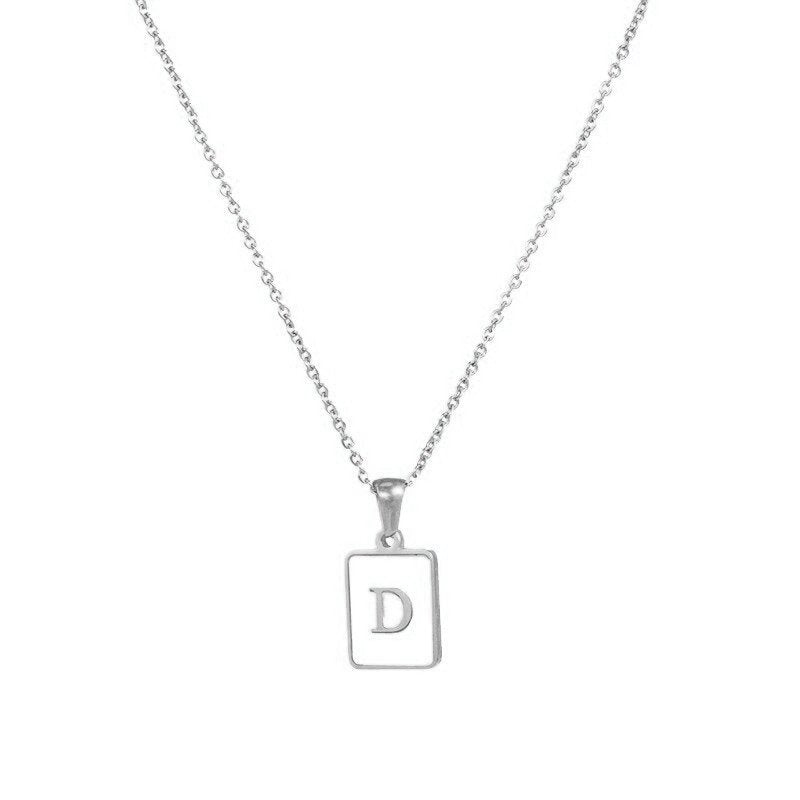 Silver Mother of Pearl Monogram Necklace, Letter D.