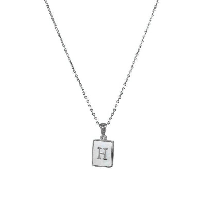 Silver Mother of Pearl Monogram Necklace, Letter H.