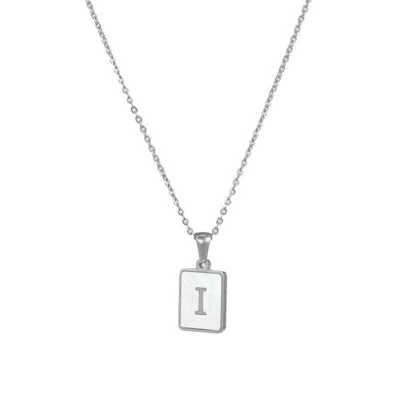Silver Mother of Pearl Monogram Necklace, Letter I.