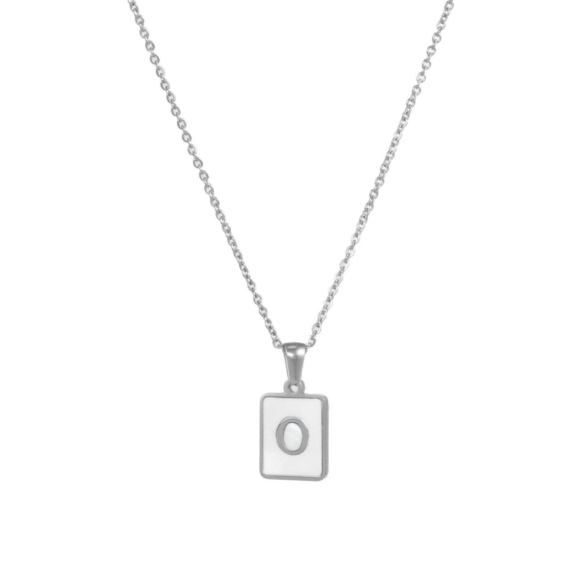Silver Mother of Pearl Monogram Necklace, Letter O.