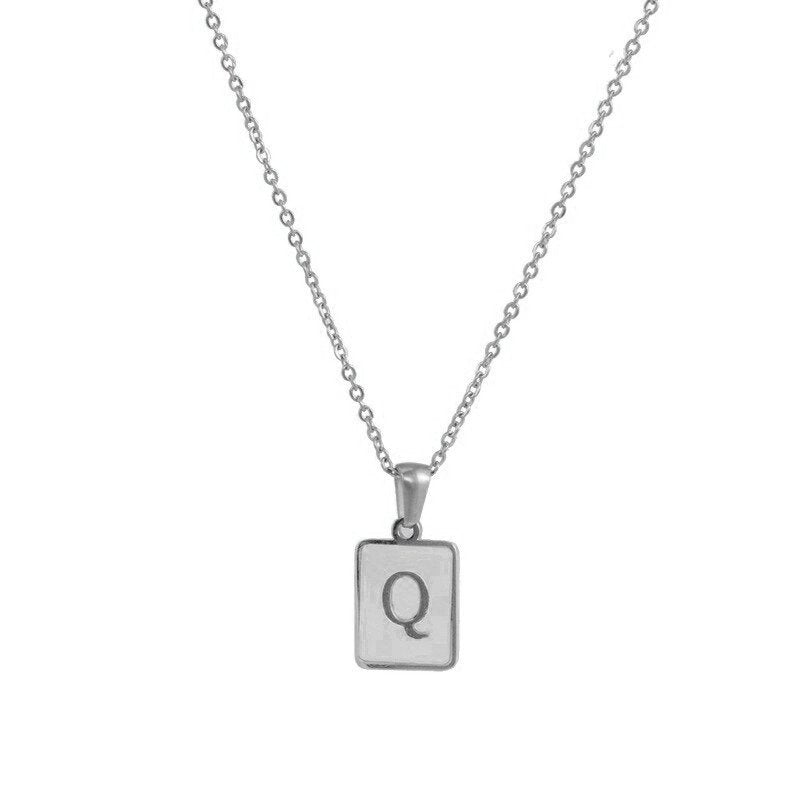 Silver Mother of Pearl Monogram Necklace, Letter Q.