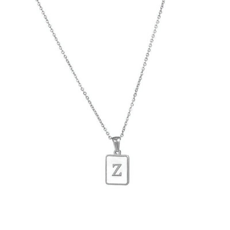 Silver Mother of Pearl Monogram Necklace, Letter Z.