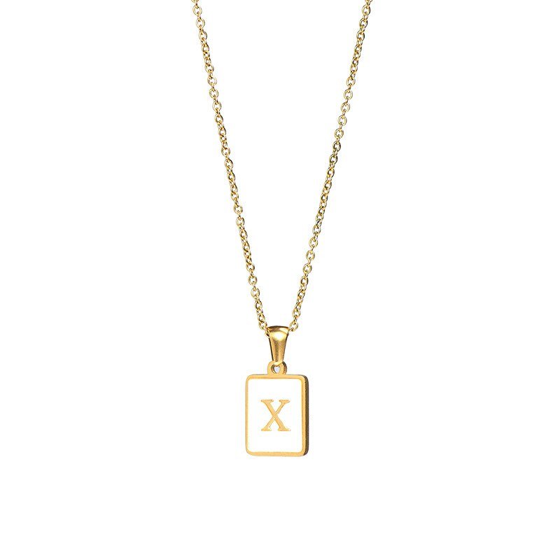 Gold Mother of Pearl Monogram Necklace, Letter X.