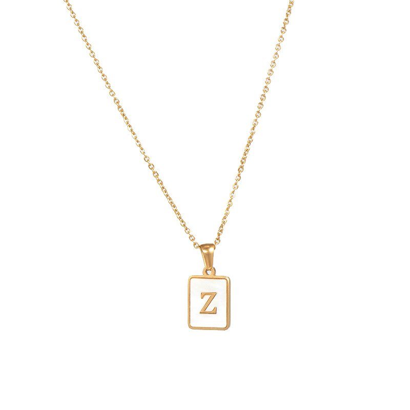 Gold Mother of Pearl Monogram Necklace, Letter Z.