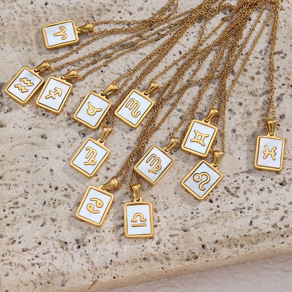 Tweleve Mother of Pearl Zodiac Gold Necklaces.