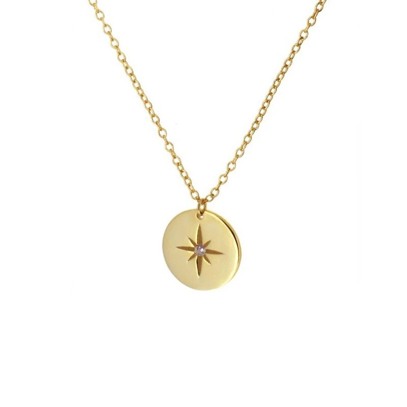 Gold North Star Coin Necklace.