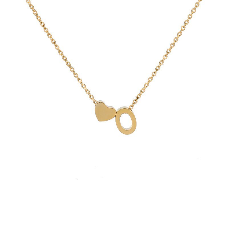 Gold Heart Initial Necklace, letter O.