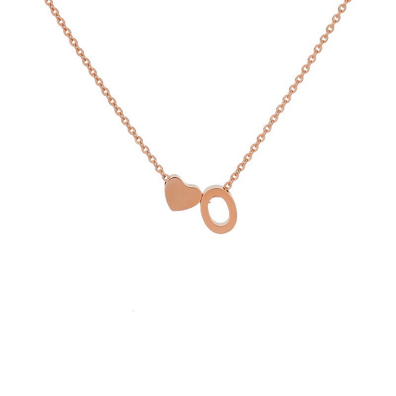 Rose Gold Heart Initial Necklace, letter O.