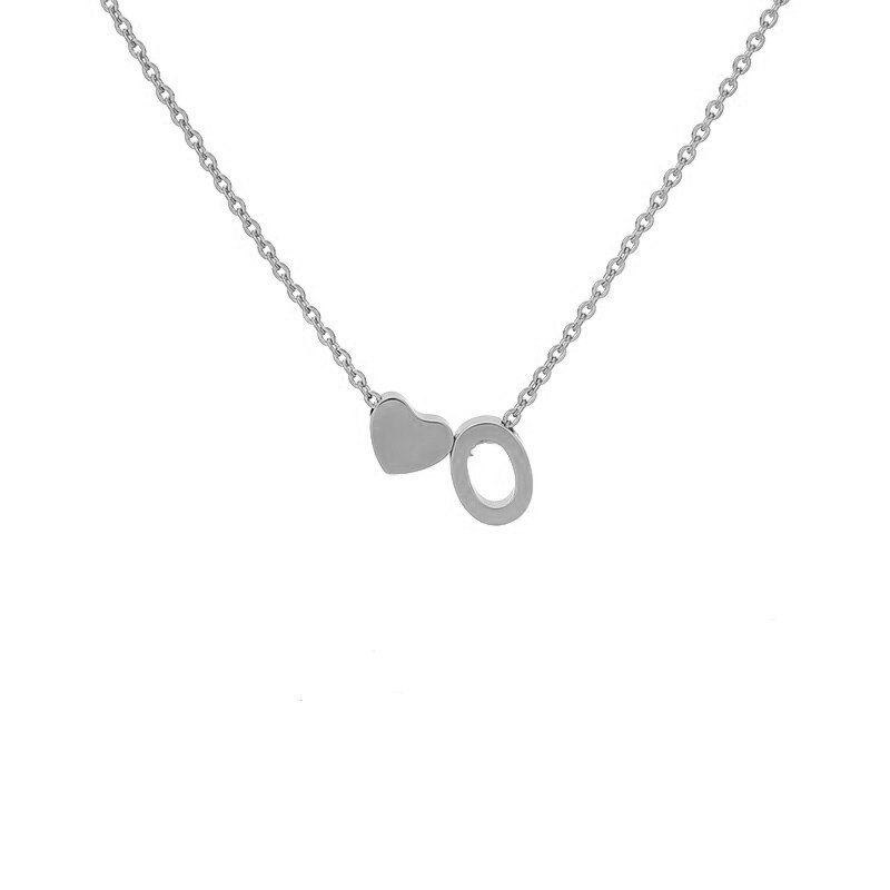 Silver Heart Initial Necklace, letter O.