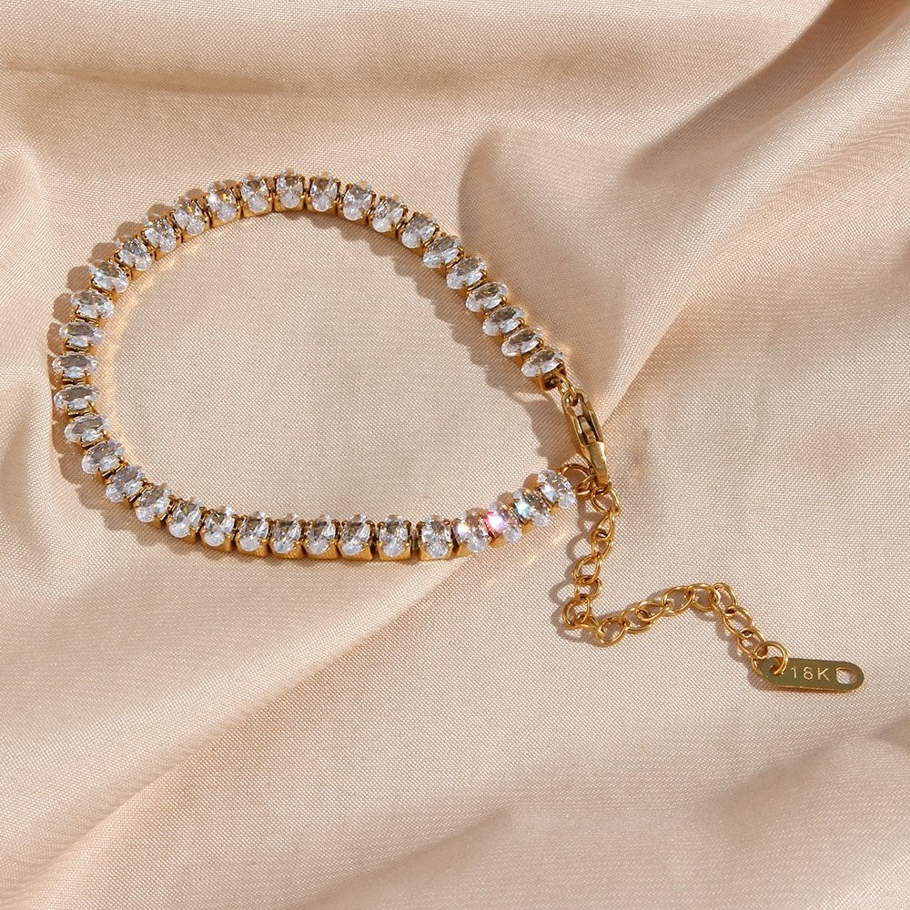Closeup of the Oval CZ Gold Tennis Bracelet.