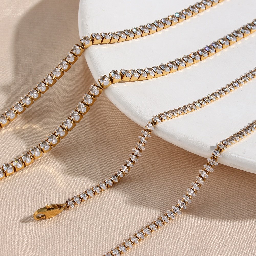 Closeup of the Oval CZ Gold Tennis Necklace.