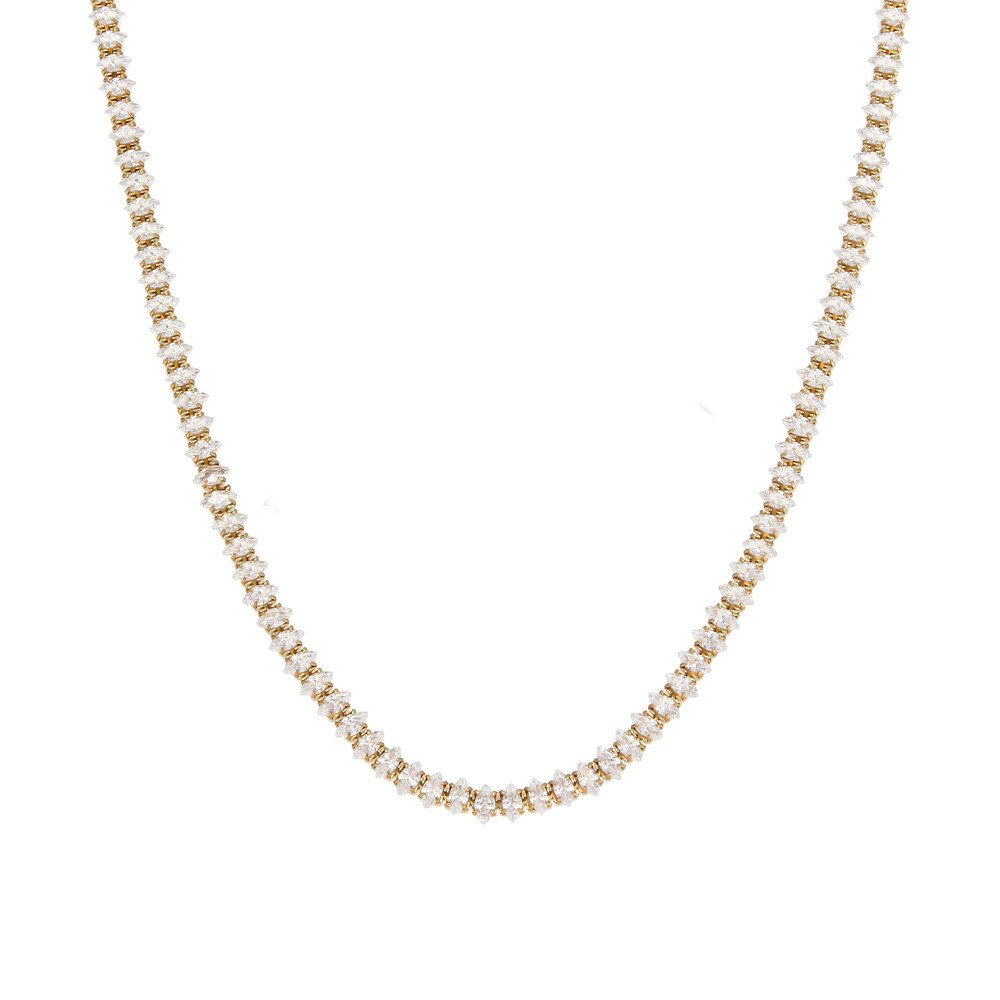 4mm Oval CZ Gold Tennis Necklace.