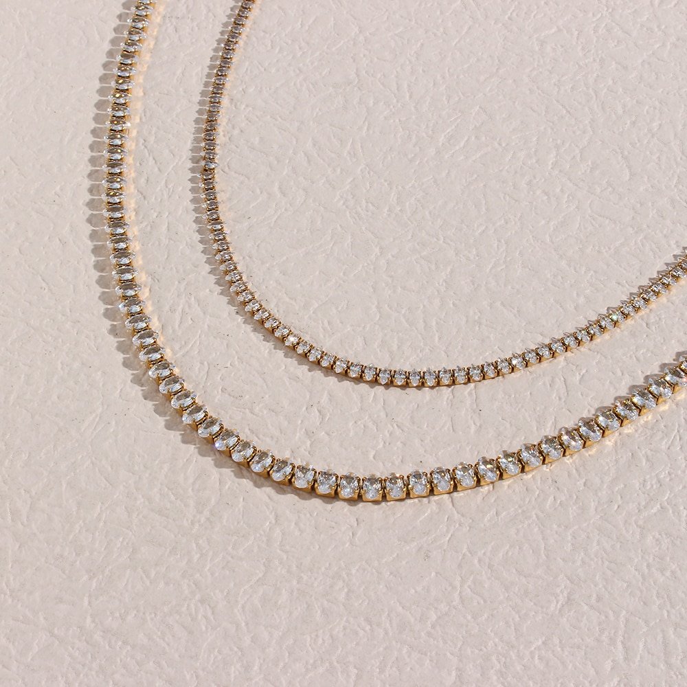 Two sizes of the Oval CZ Gold Tennis Necklace.