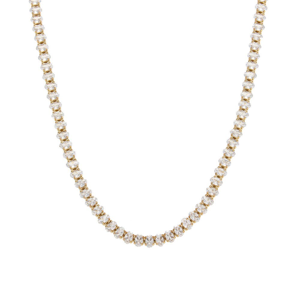 5mm Oval CZ Gold Tennis Necklace.