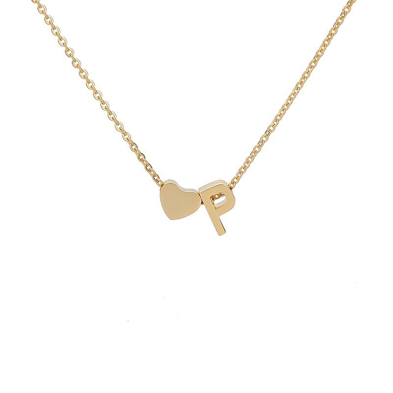 Gold Heart Initial Necklace, letter P.
