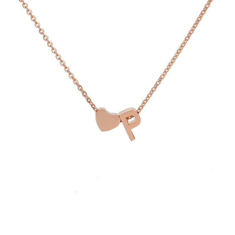 Rose Gold Heart Initial Necklace, letter P.