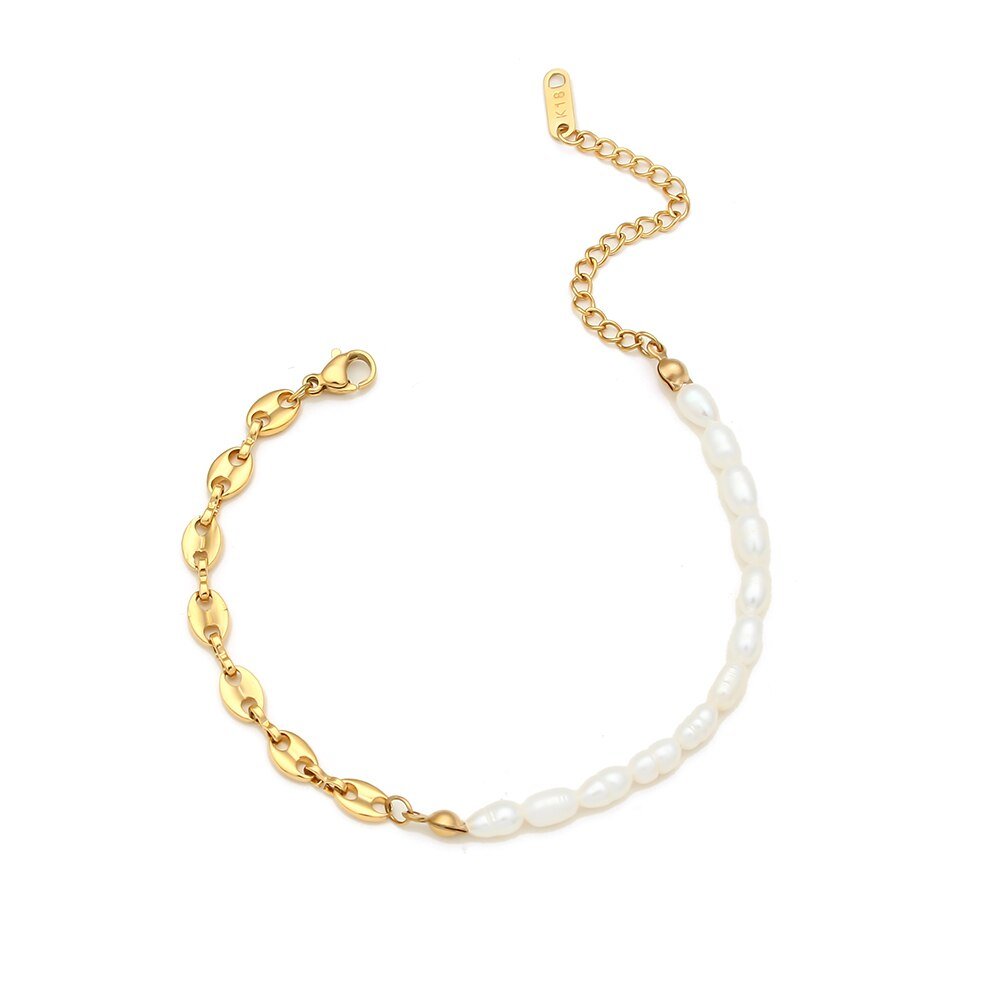 Pearl Anchor Gold Chain Bracelet.