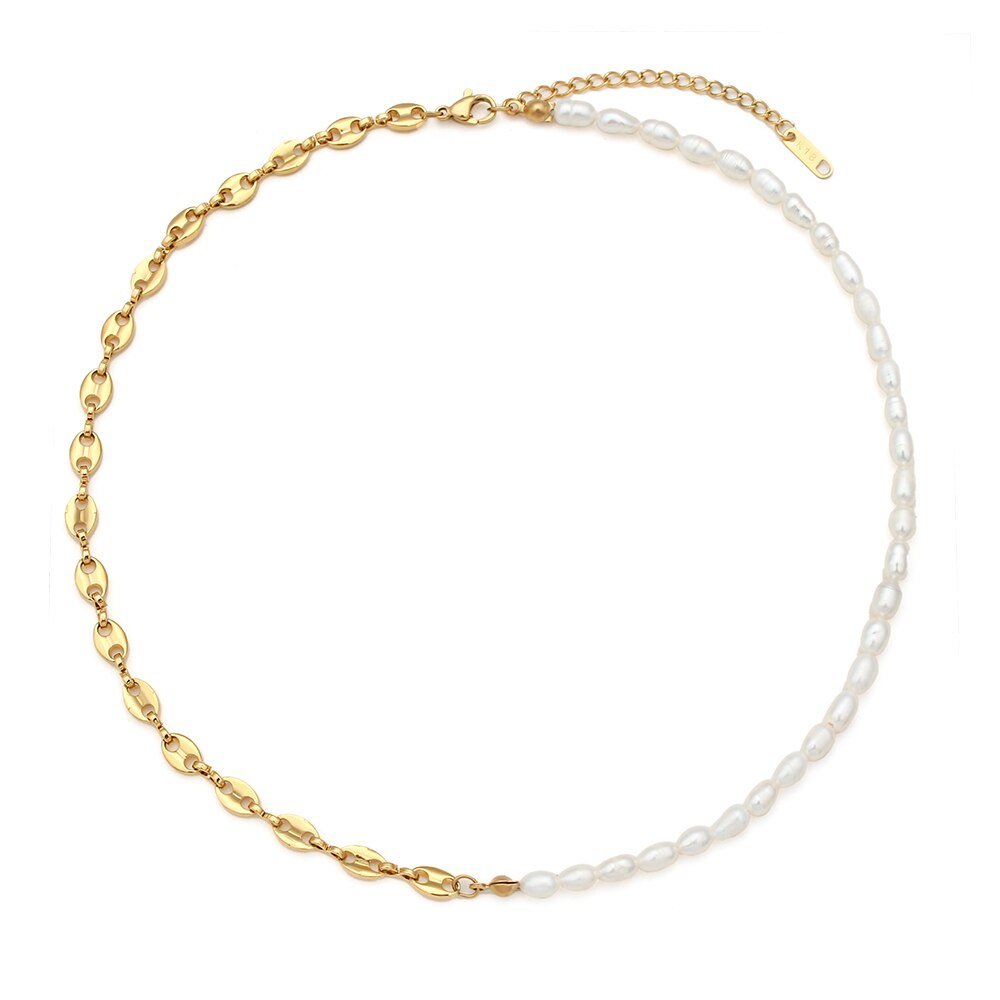 Pearl Anchor Gold Chain Necklace.