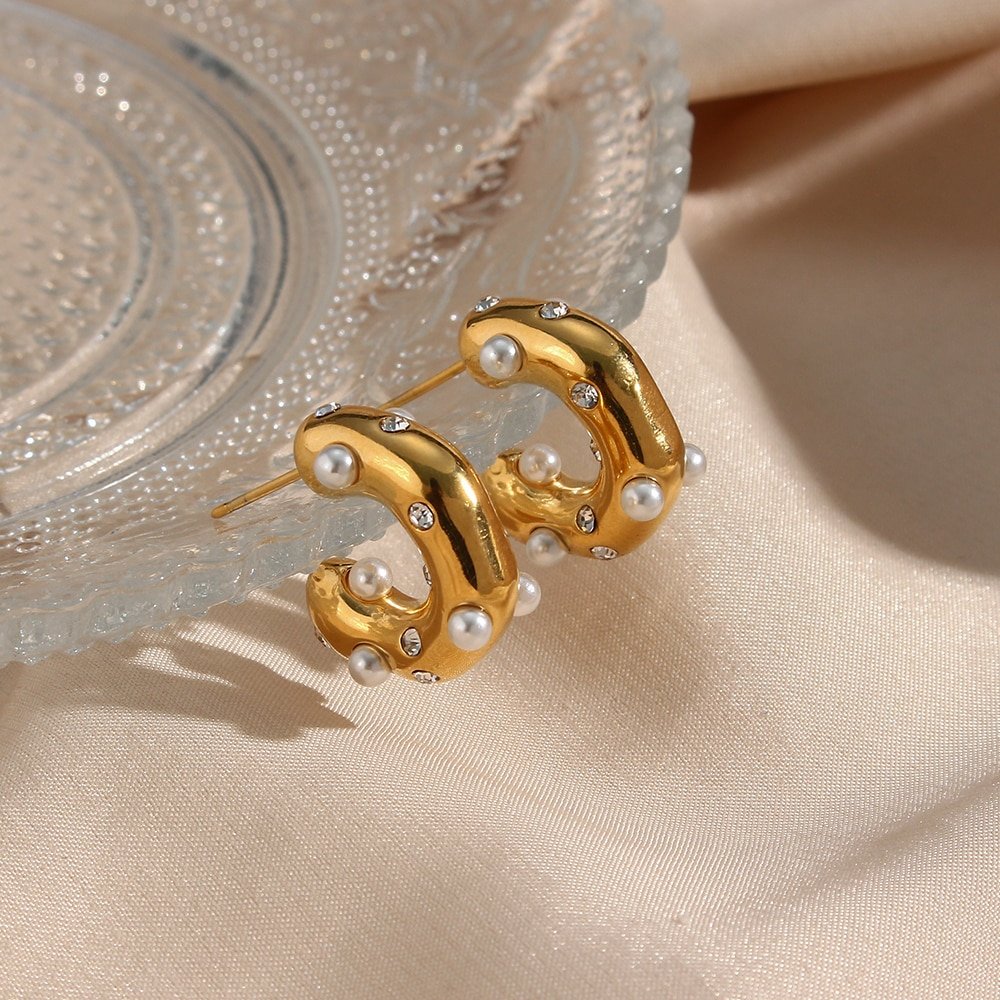 Closeup of the Pearl Barnacle Gold Hoops.