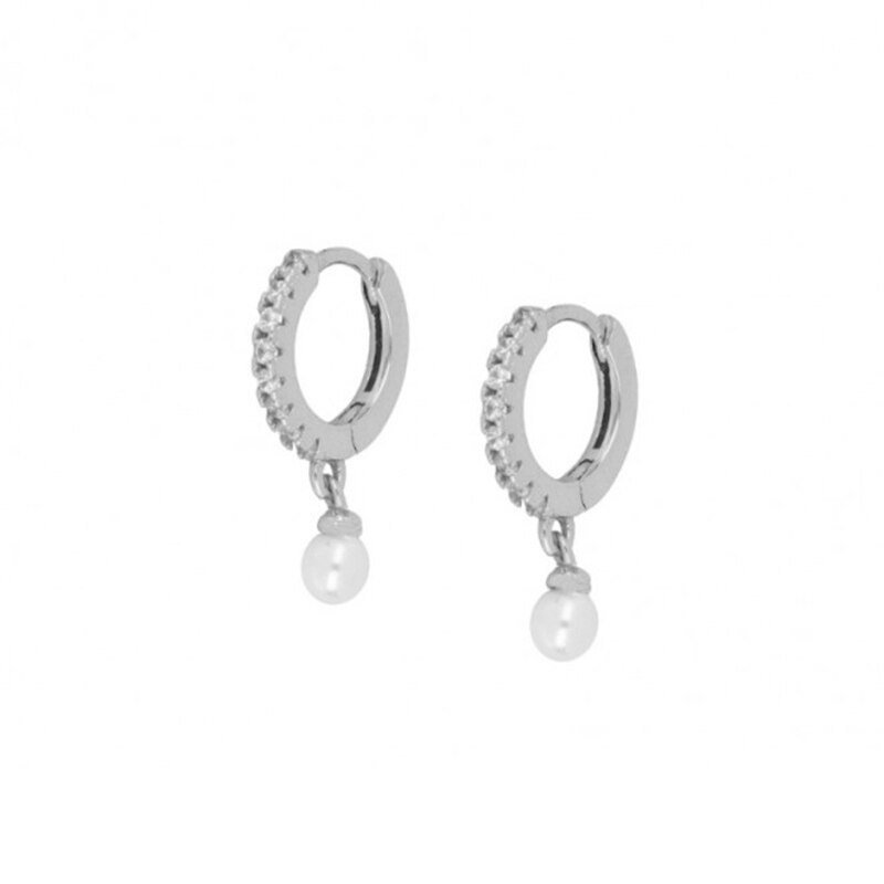 Silver Pearl Drop CZ Huggies.