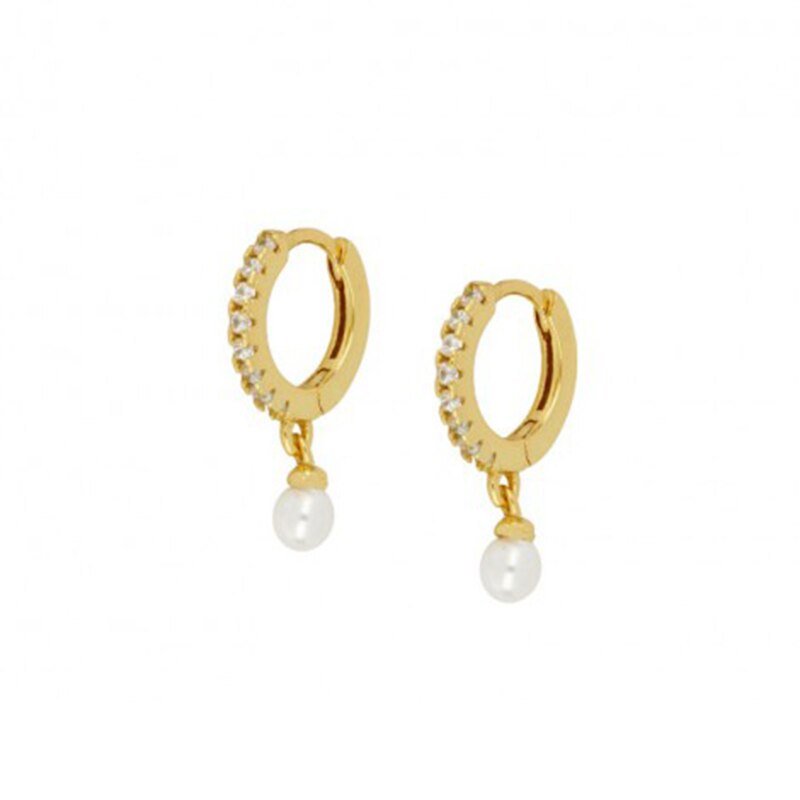 Gold Pearl Drop CZ Huggies.