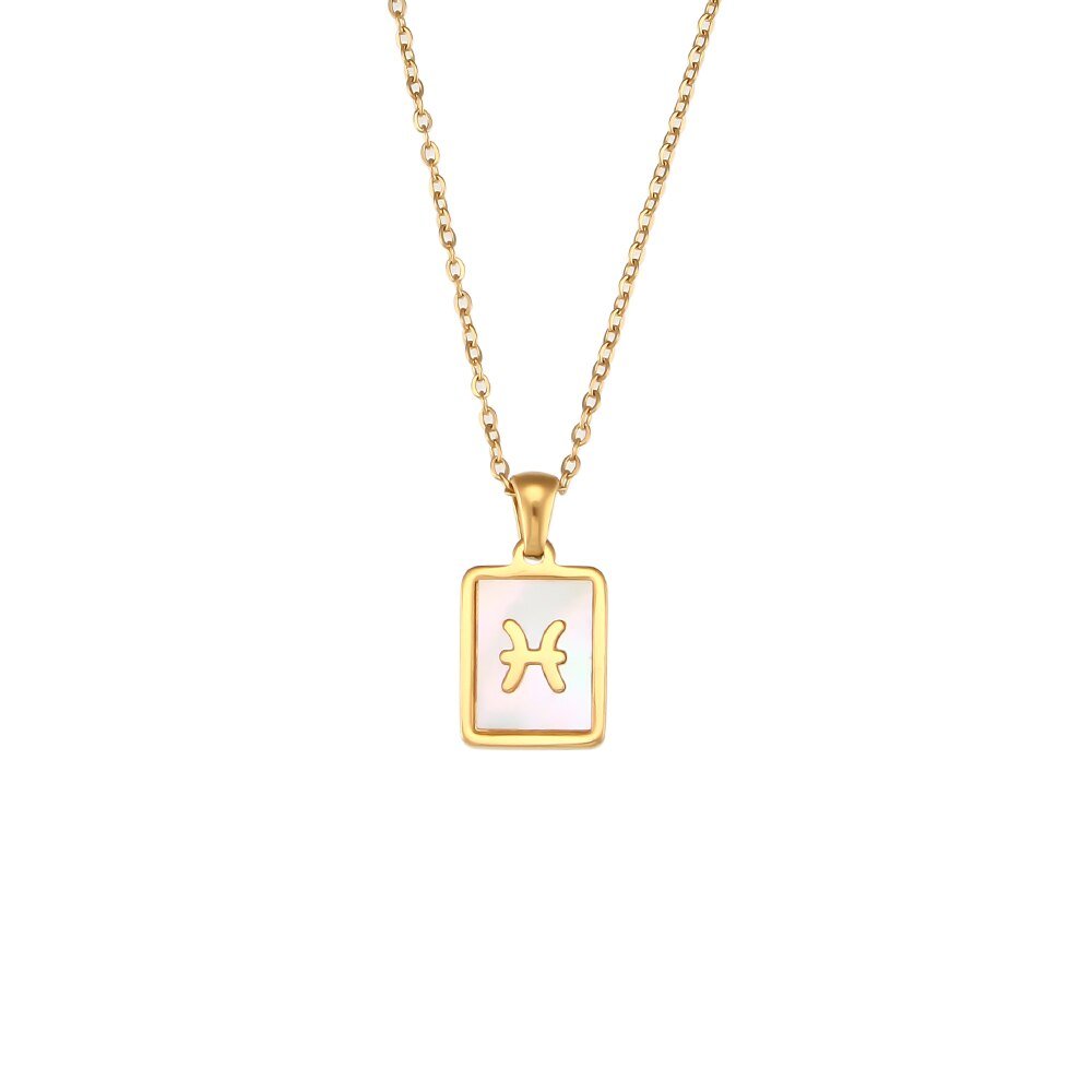 Pisces Mother of Pearl Zodiac Gold Necklace.