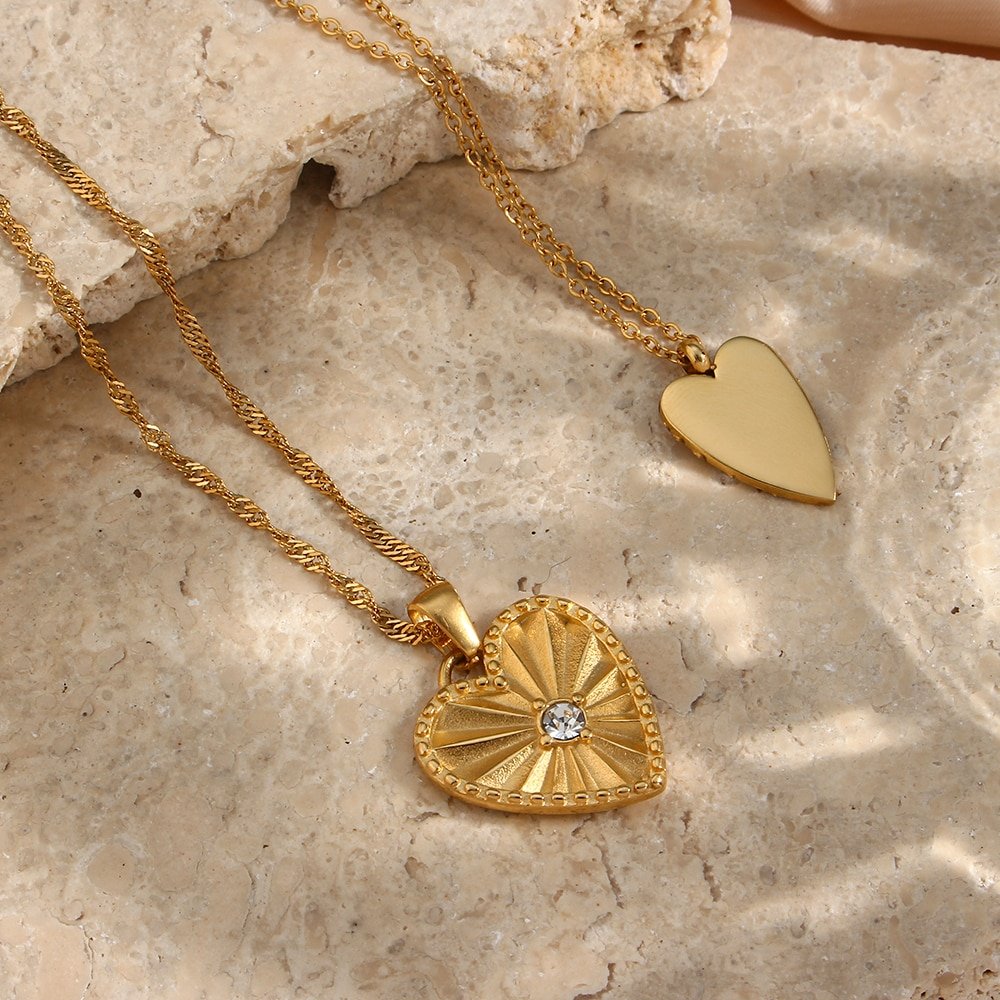 Front view of the Radiating Gold Heart Necklace.