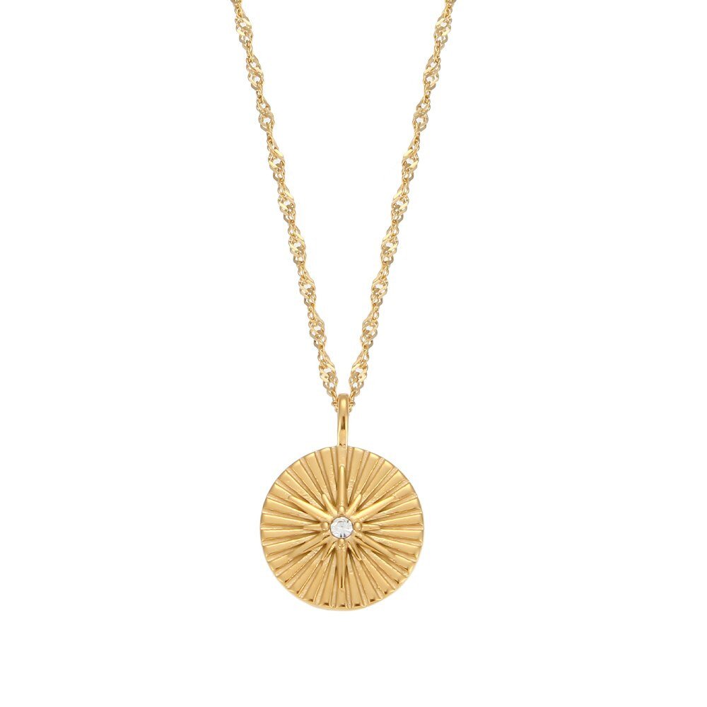 Radiating Star Gold Coin Necklace.