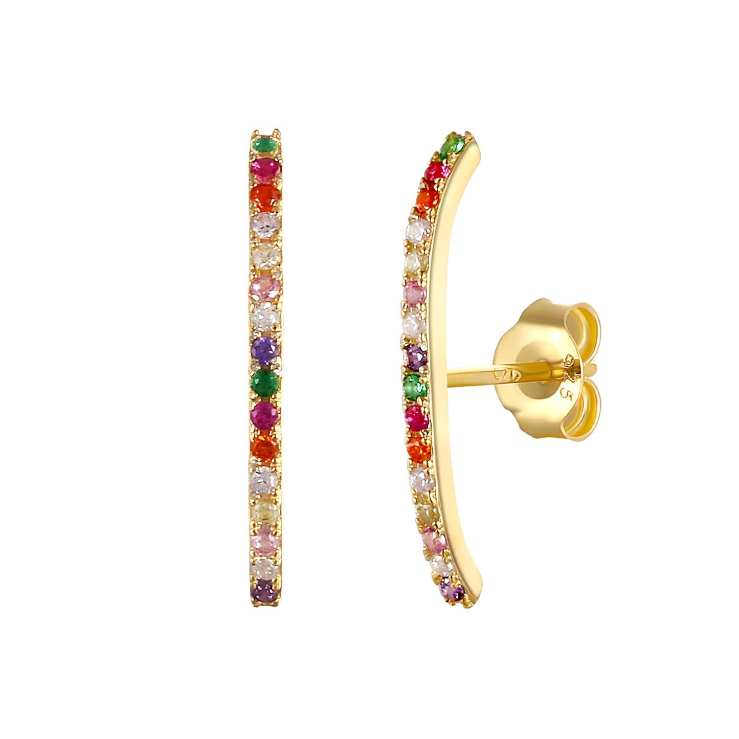 Gold Rainbow CZ Suspender Earrings.