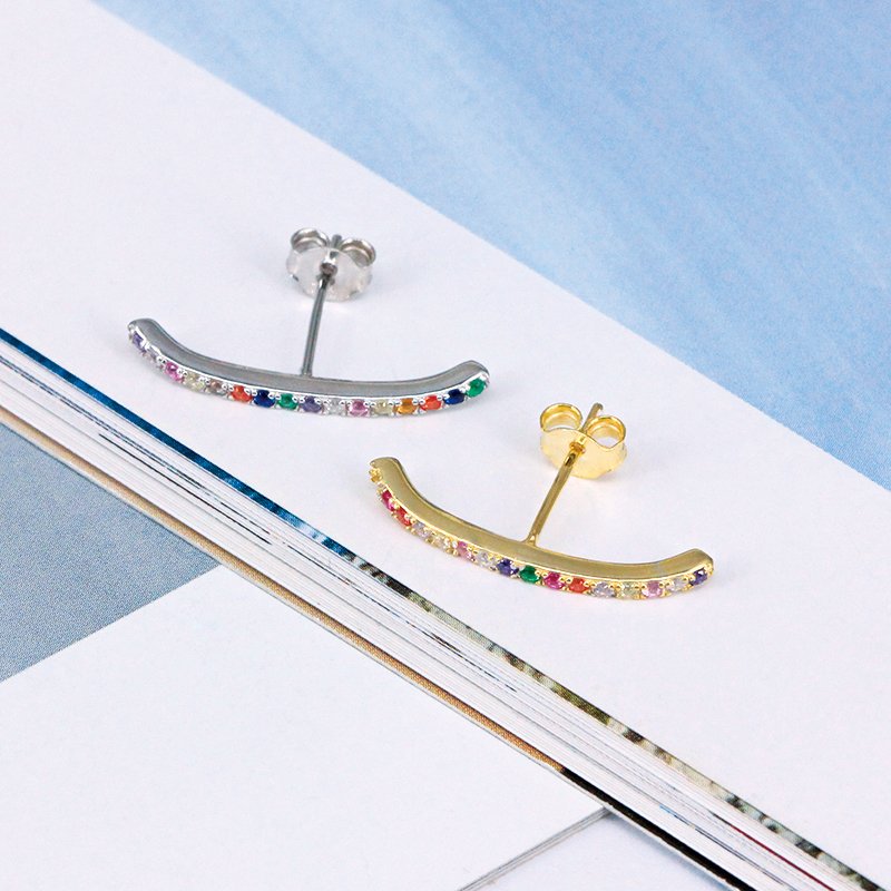 Closeup view of the Rainbow CZ Suspender Earrings.