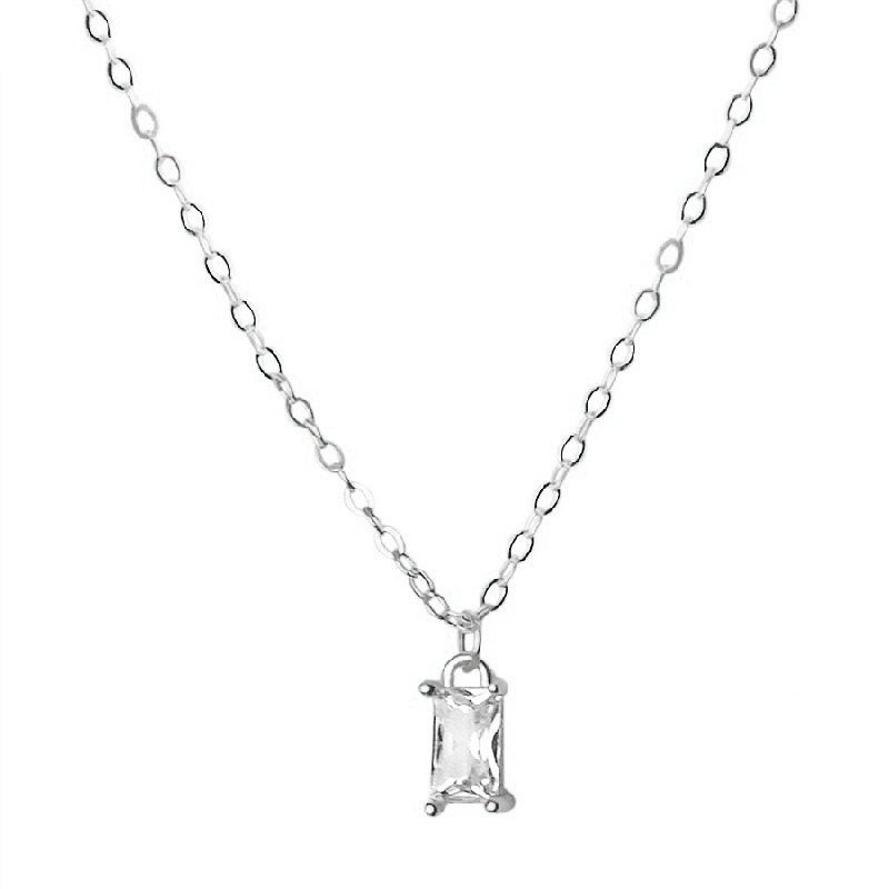 Silver Rectangle CZ Dainty Necklace.