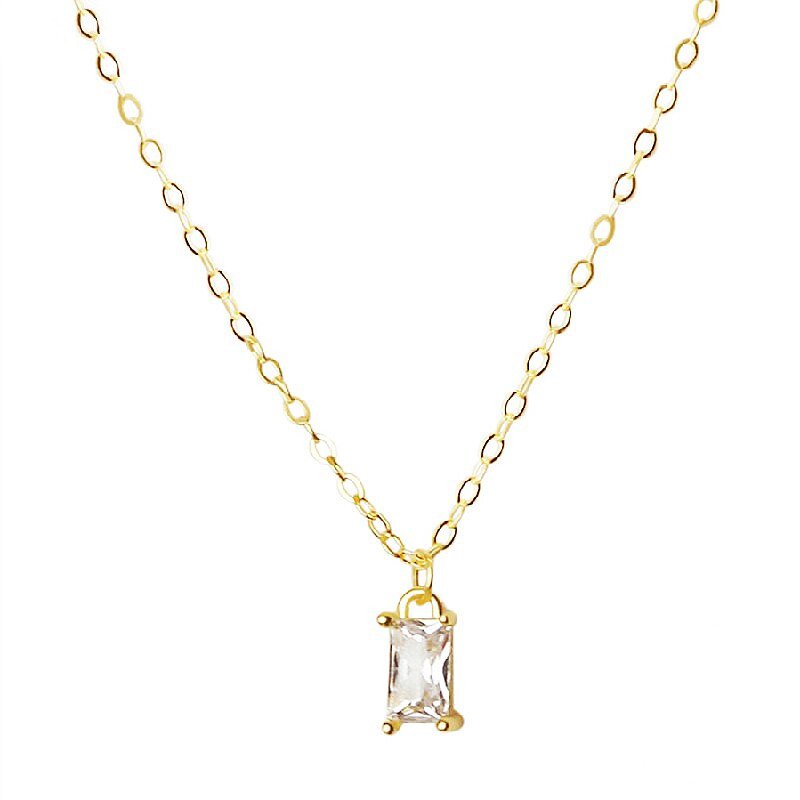 Gold Rectangle CZ Dainty Necklace.