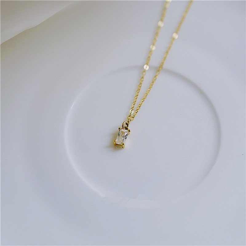 Closeup of the Rectangle CZ Dainty Necklace.