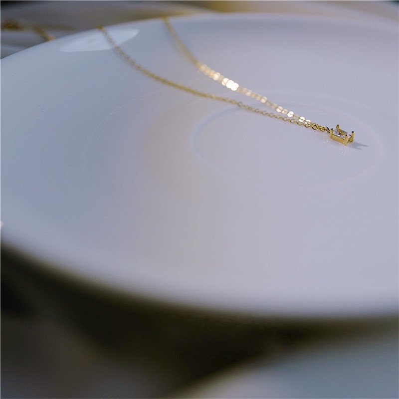 Side view of the Rectangle CZ Dainty Necklace.