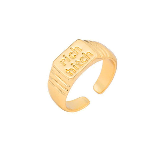 Rich Bitch Gold Signet Ring.