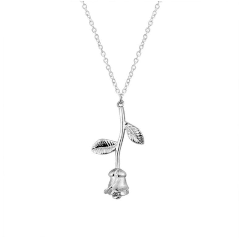 Silver Rose Stem Necklace.