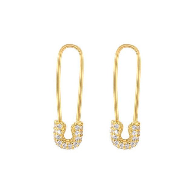 Gold Saftey Pin CZ Earrings.