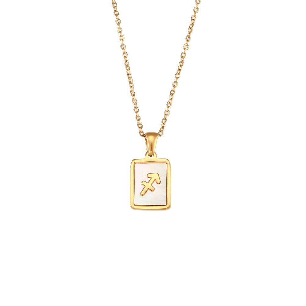 Sagittarius Mother of Pearl Zodiac Gold Necklace.