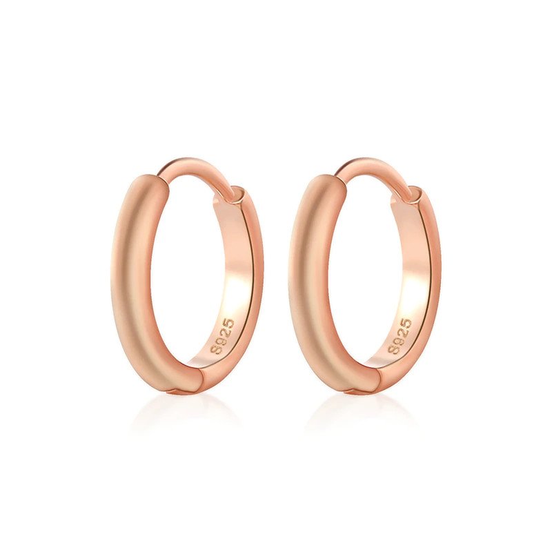 High-Polished Diamond Hoop Huggie Earrings 14k Rose Pink Gold