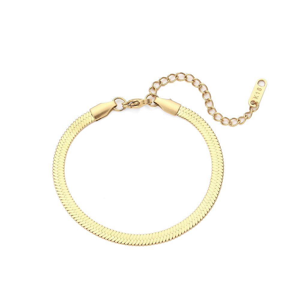 Gold snake chain bracelet.