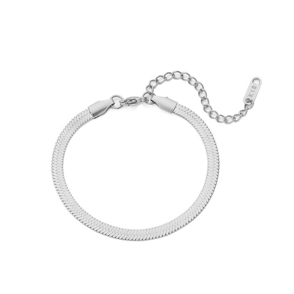 Silver snake chain bracelet.