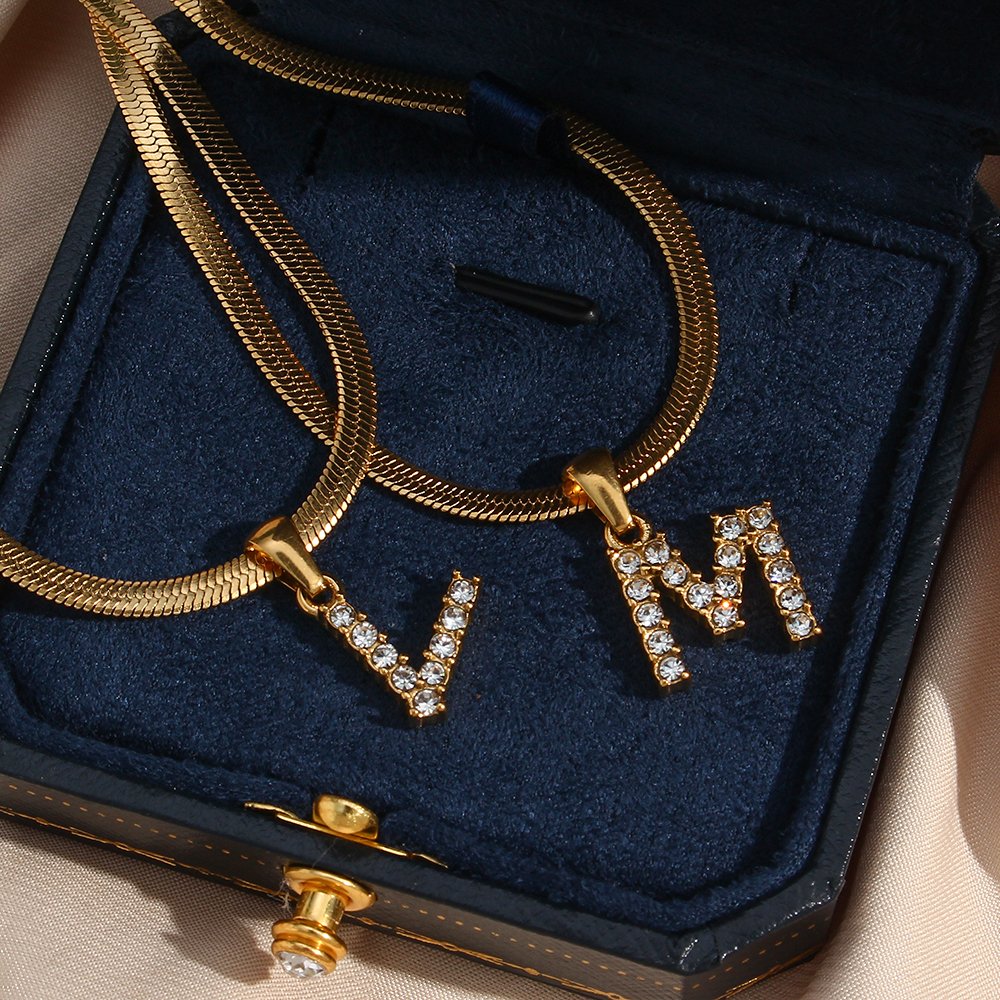 Snake Chain CZ Initial Gold Necklace