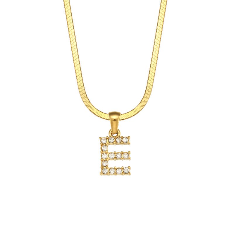 Letter E Initial Gold Necklace.